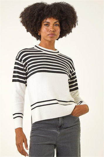 White Soft Stripe Knit Jumper