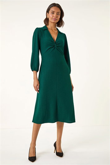 Textured Collared Twist Front Dress 14820734