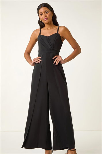 Black Pleated Strappy Jumpsuit