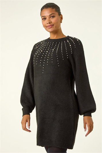 Embellished Faux Pearl Knit Dress 14781308