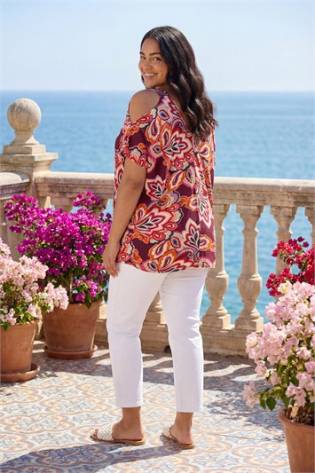 Curve Floral Print Cold Shoulder Top 19293076