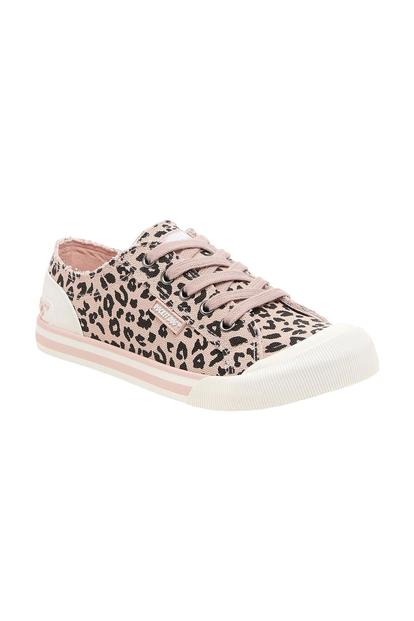 Pink Jazzin Leopard Print Canvas Flat Trainers
