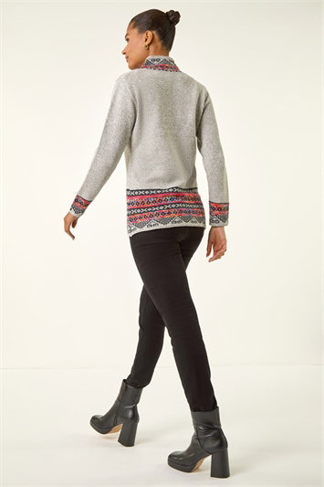 Nordic Print Button Detail V-Neck Jumper 16087336