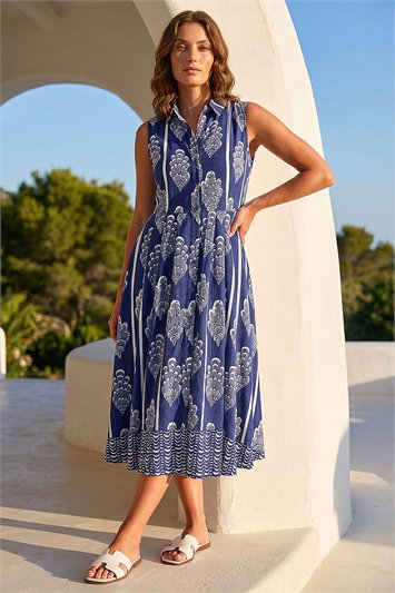 Blue Petite Shell Print Dress
