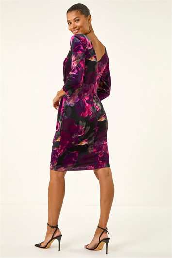 Rose Print Velvet Twist Stretch Dress 14820872