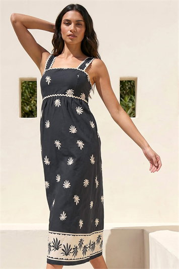 Leaf Print Ric Rac Midi Dress 14903508