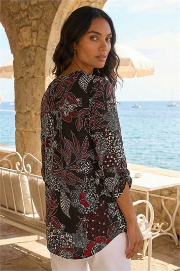 Floral Puff Print Gathered Shirt 19480778