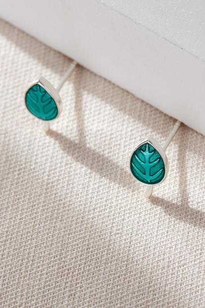 Blue Turquoise Leaf Stud Earrings