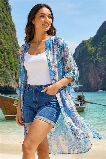 Blue Paisley Print Longline Blouse