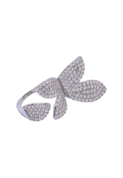 Metallic Silver Butterfly Ring - Free-Size