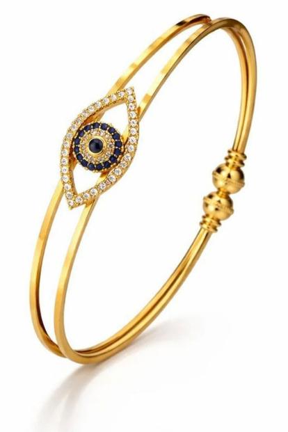 Metallic Large Gold Evil Eye Dual Brass Cuff Bracelet