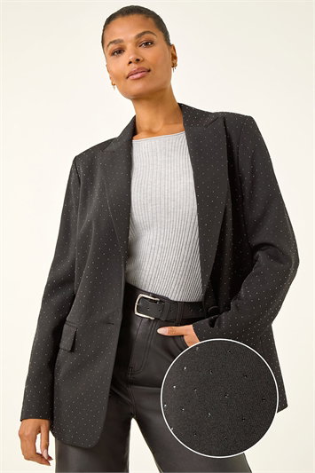 Black Revere Collared Diamante Jacket