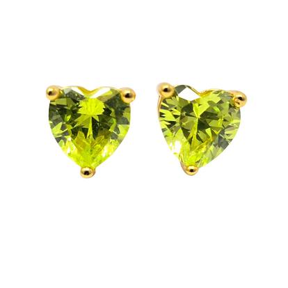Metallic Peridot Heart August Birthstone Stud Earrings
