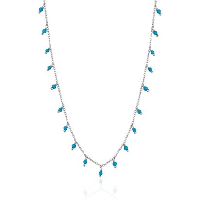 Metallic Blue Turquoise Beaded Sterling Silver Chain Necklace