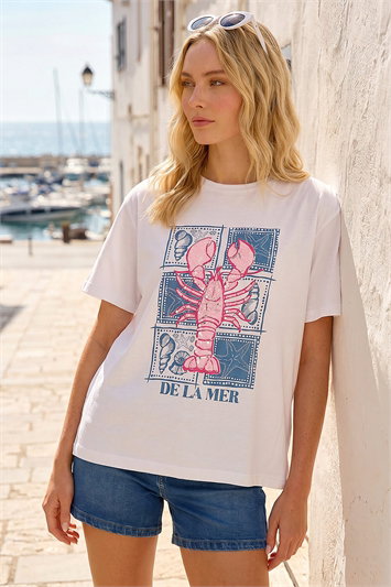 White Lobster Print Top