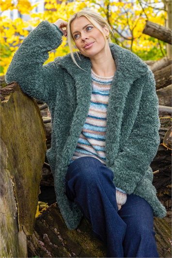 Grey Curly Soft Borg Coat