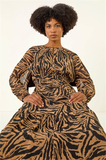 Zebra Print Keyhole Midi Dress 14807789