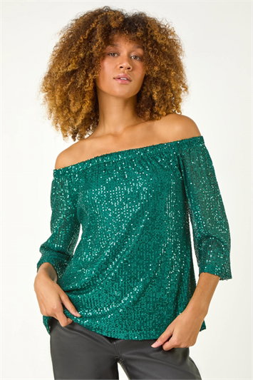 Sequin Detail Bardot Top 19353930
