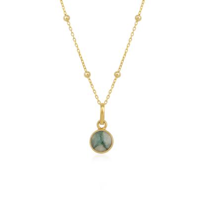 Metallic Sterling Silver Natural Round Pendant Necklace With Beaded Chain