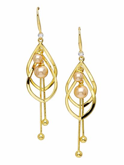Metallic Pearl Cage Tassel Drop Earrings