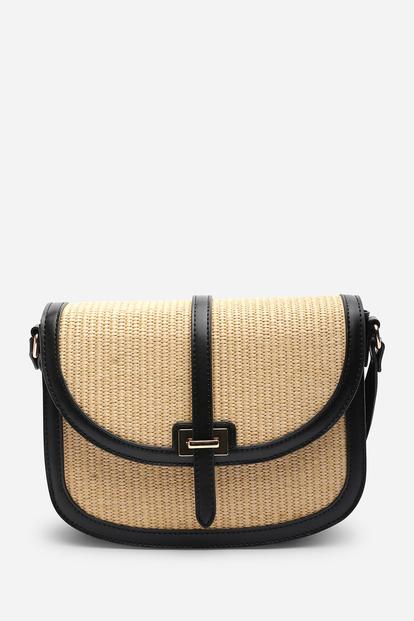 Black Amira Raffia Cross Body With Flap Bag