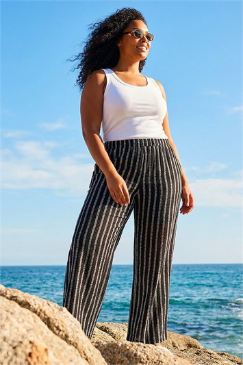 Black Curve Stripe Knit Wide Leg Trouser