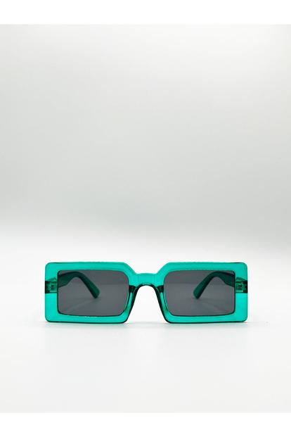 Blue Light Blue Oversized Rectangle Plastic Frame Sunglasses