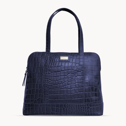 Black 'Eva' Croc Embossed Real Leather Designer Unlined Tote Bag