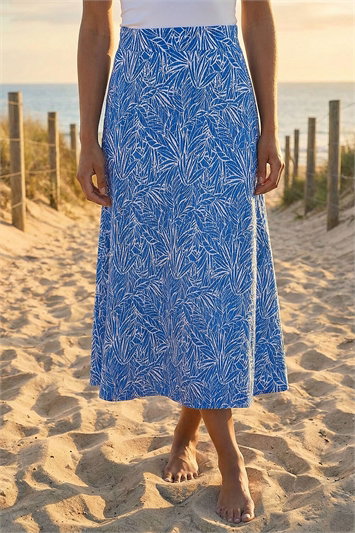 Blue Abstract Crinkle Print A-Line Skirt