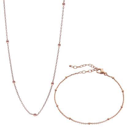 Metallic Bead Chain Sterling Silver Satellite Necklace And Bracelet Set