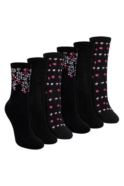 Multi 6 Pairs Ladies Floral Pattern Socks - Soft Cotton Rich Everyday Socks