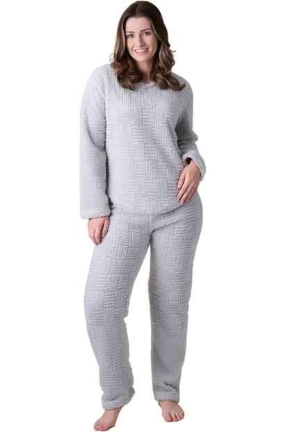 Purple Supersoft Textured Woven Pattern Fleece Pyjamas