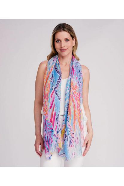Blue Posie - Abstract Print Summer Scarf - Powder Blue
