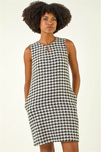 Black Houndstooth Keyhole Pinafore Dress