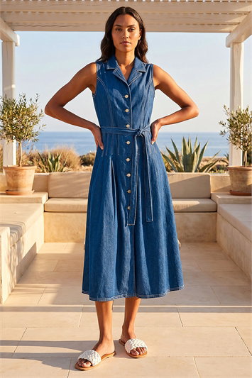 Denim Button Down Midi Dress 14692029