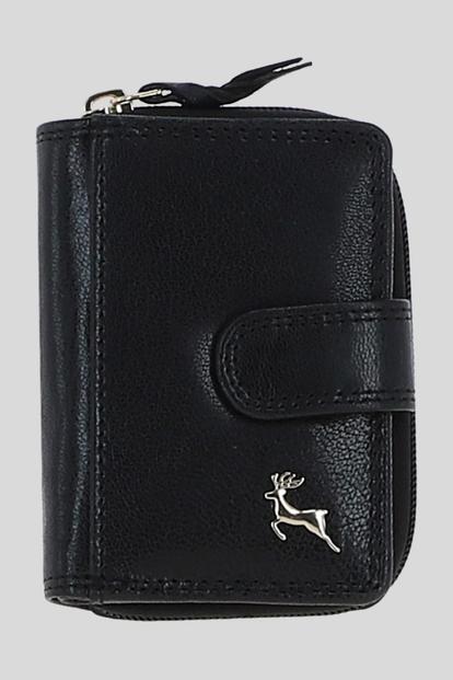 Black Real Leather Compact Purse