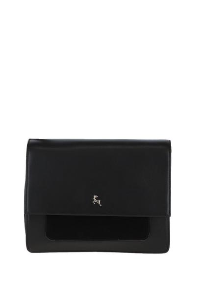Black 'Fabrizia' Two Sections Leather Shoulder Bag