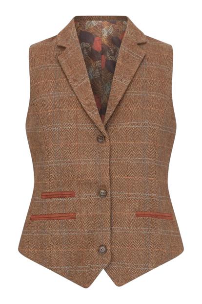Brown Brownt Tweed Waistcoat In Herringbone Check