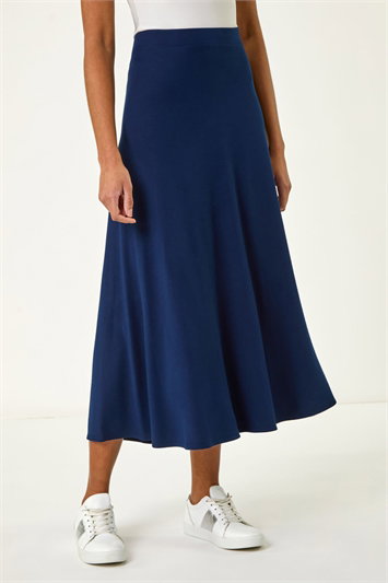 Blue A-Line Pull On Stretch Skirt