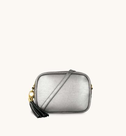 Metallic The Tassel Pewter Leather Crossbody Bag