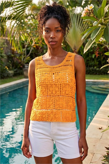 Orange Crochet Knit Vest