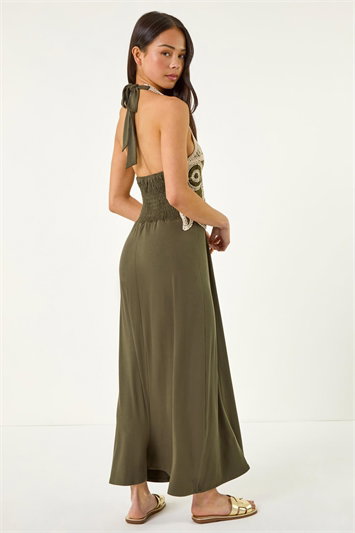 Petite Crochet Halter Neck Maxi Dress 14733040