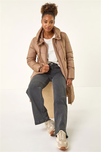 Cream Longline Padded Hooded Coat