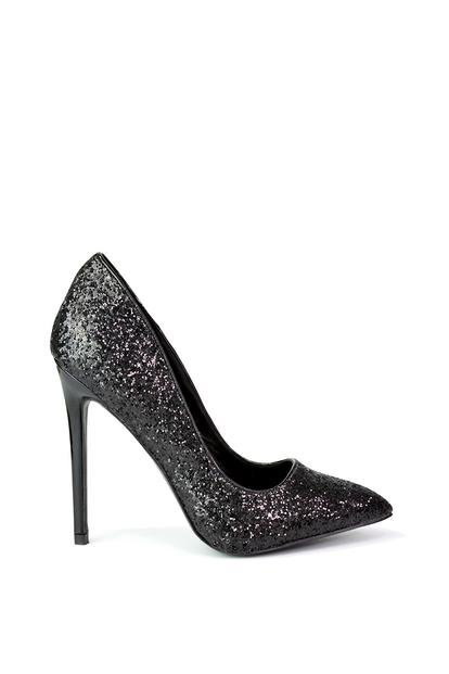 Black 'Emerald' Pointed Toe Court Shoes Glitter Stiletto High Heels