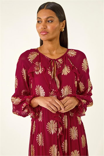 Frill Brocade Midi Dress 14785678