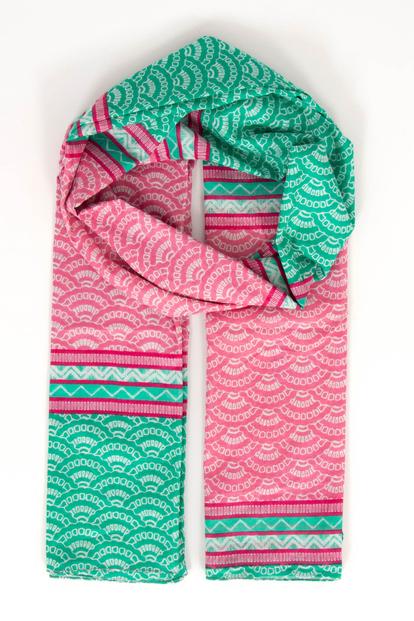 Green Fan Colour Block Lightweight Cotton Scarf