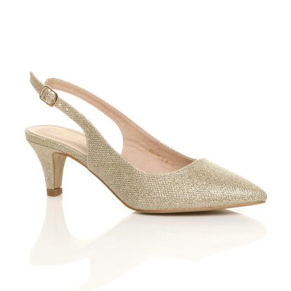 Metallic Mid Heel Slingback Pointed Toe Court Shoes