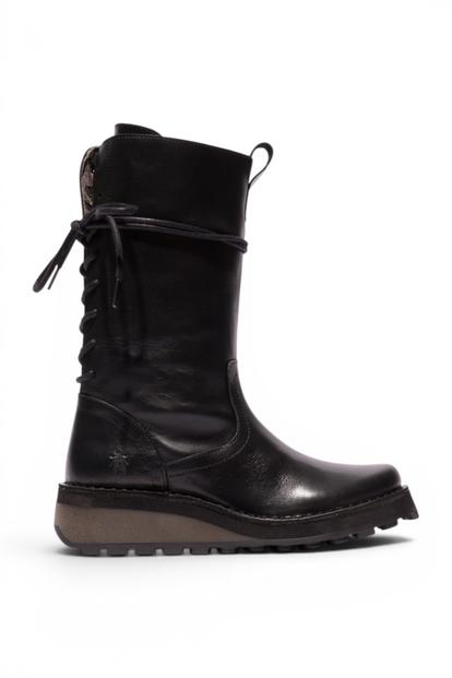 Black Womens Leather Calf Long Boots-Heig229