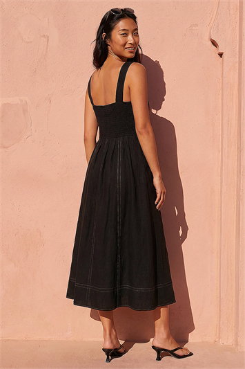 Petite Linen Blend Contrast Stitch Dress 14937708