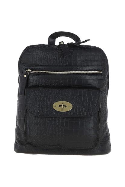 Black 'Bonfanti' Croc Print Real Leather Mini Backpack